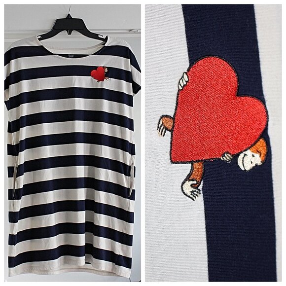 Graniph Design - Curious George Stipe T-Shirt Tunic Dress, Navy Medium - Picture 1 of 11